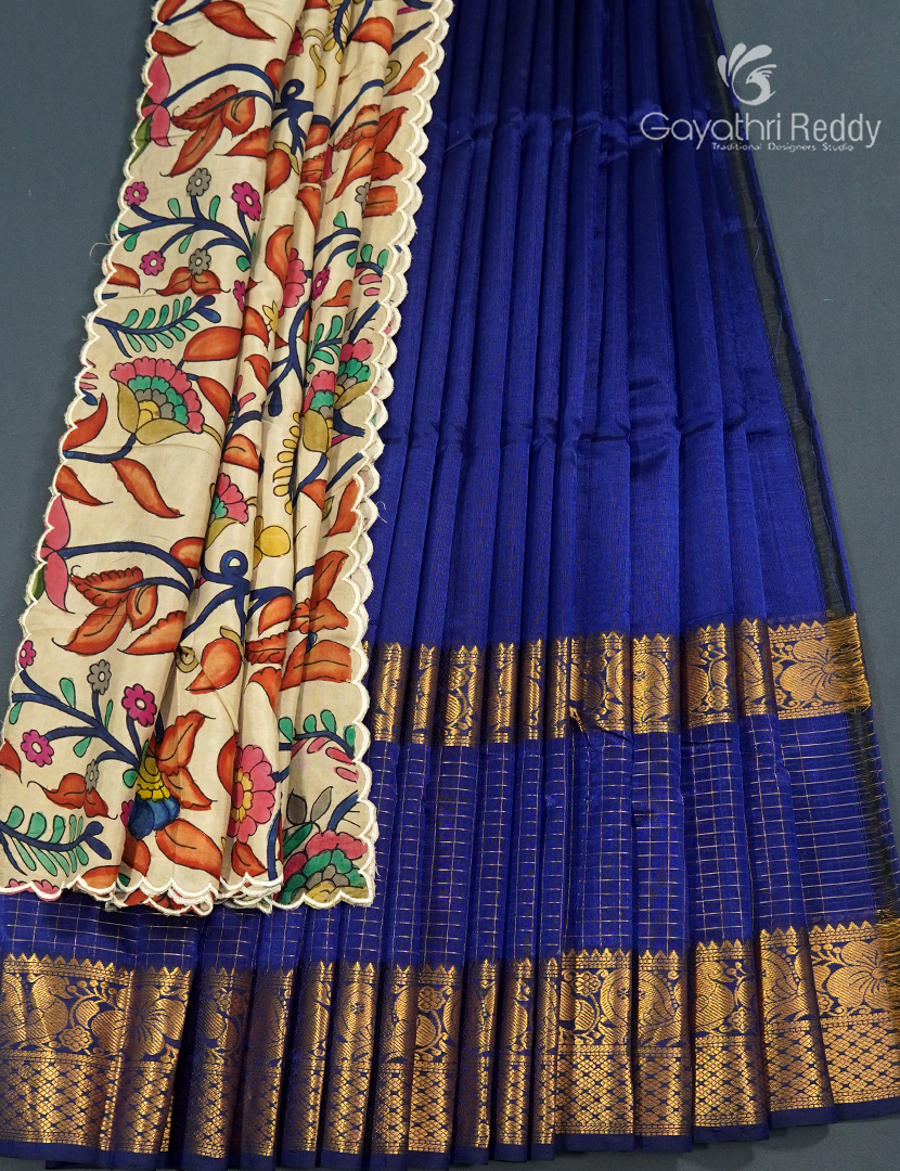 Pure Mangalagiri Langa Voni Set in Deep Blue