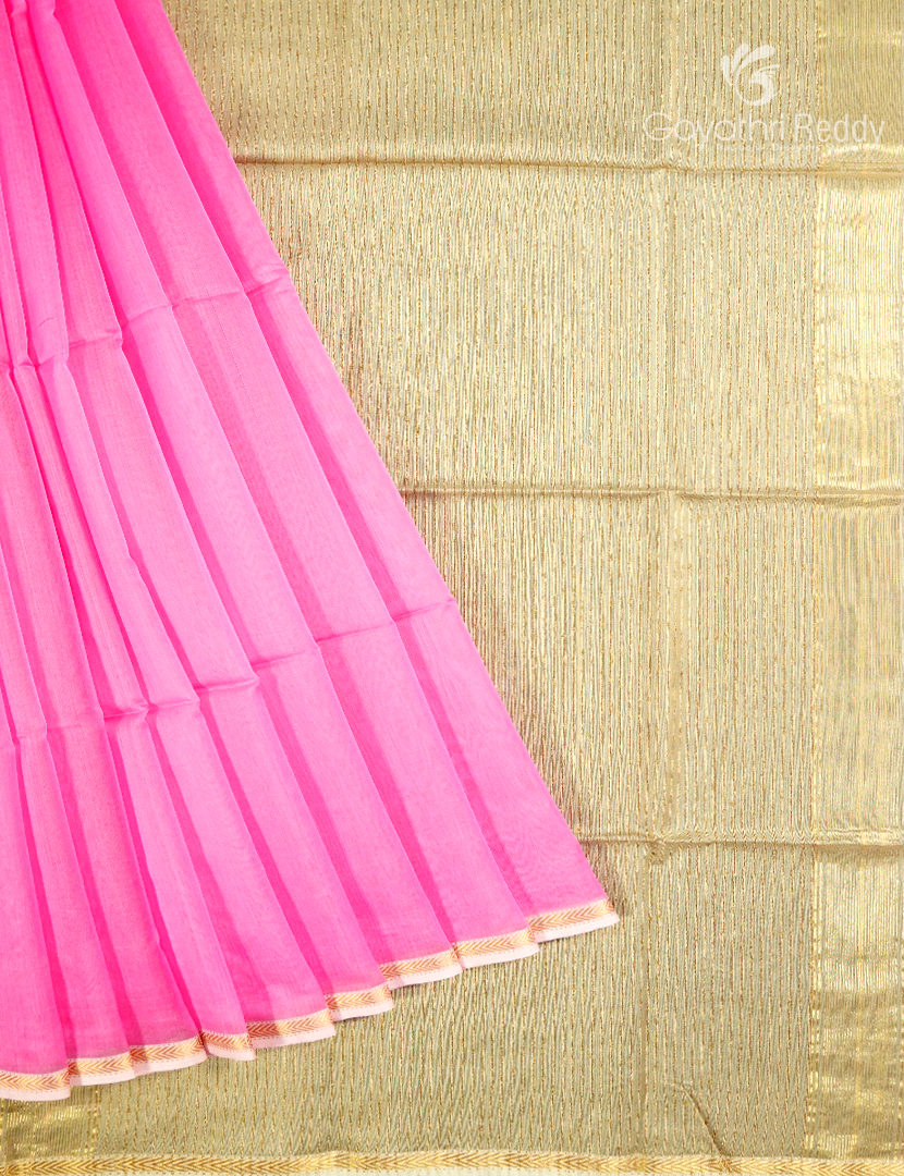 Pure Chanderi Sico Saree Candy Pink and Gold