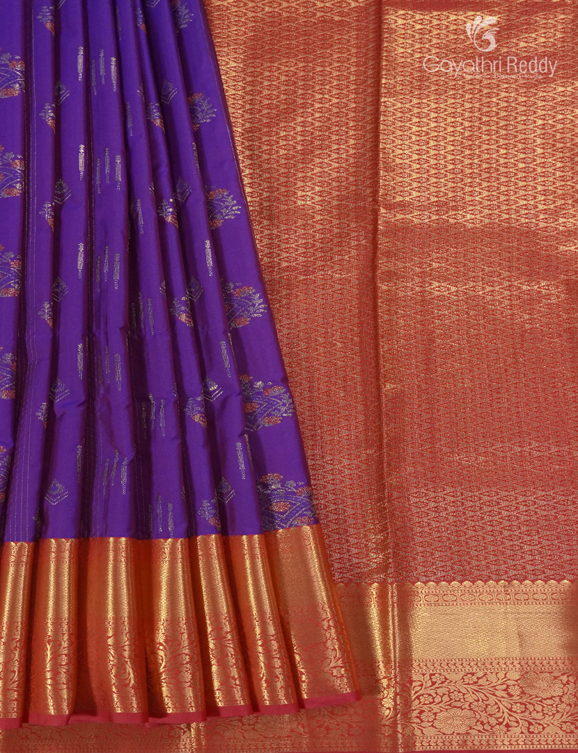 Semi Kanchipuram Silk Saree in Deep Violet and Red