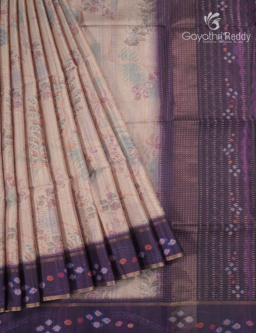 Semi Tussar Saree in Pastel Peach and Wine