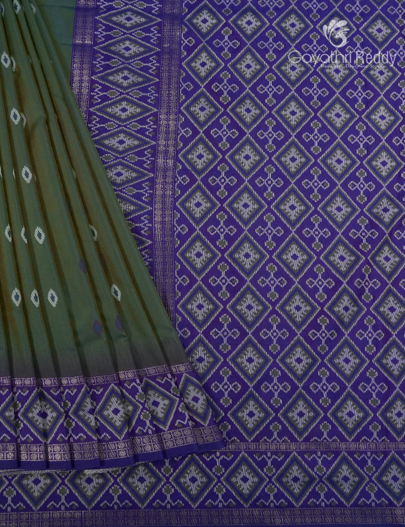 Semi Kanchipuram Art Silk Saree in Deep Olive Green and Purple