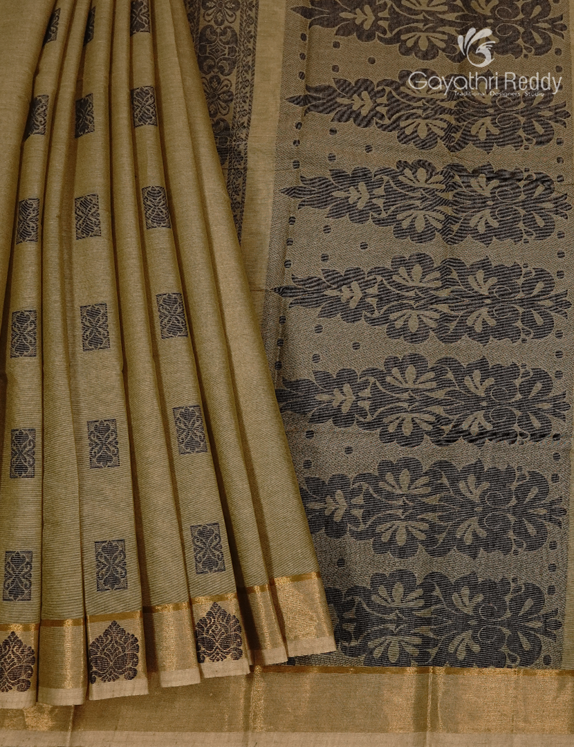 Pure Kanchi Cotton Saree in Deep Olive Green