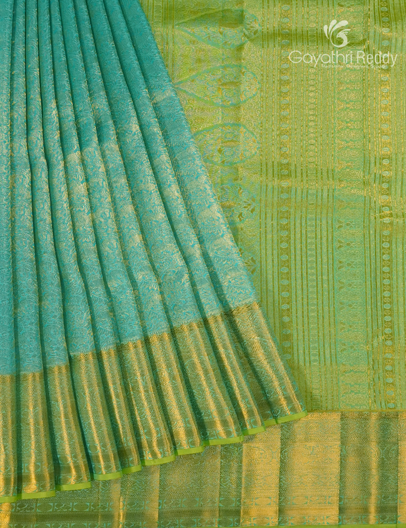 Pure Kanchipuram Silk Bridal Saree in Sea Green and Parrot Green