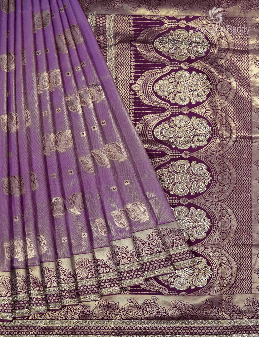Semi Kanchipuram Silk Fancy Saree in Onion Pink and Burgundy