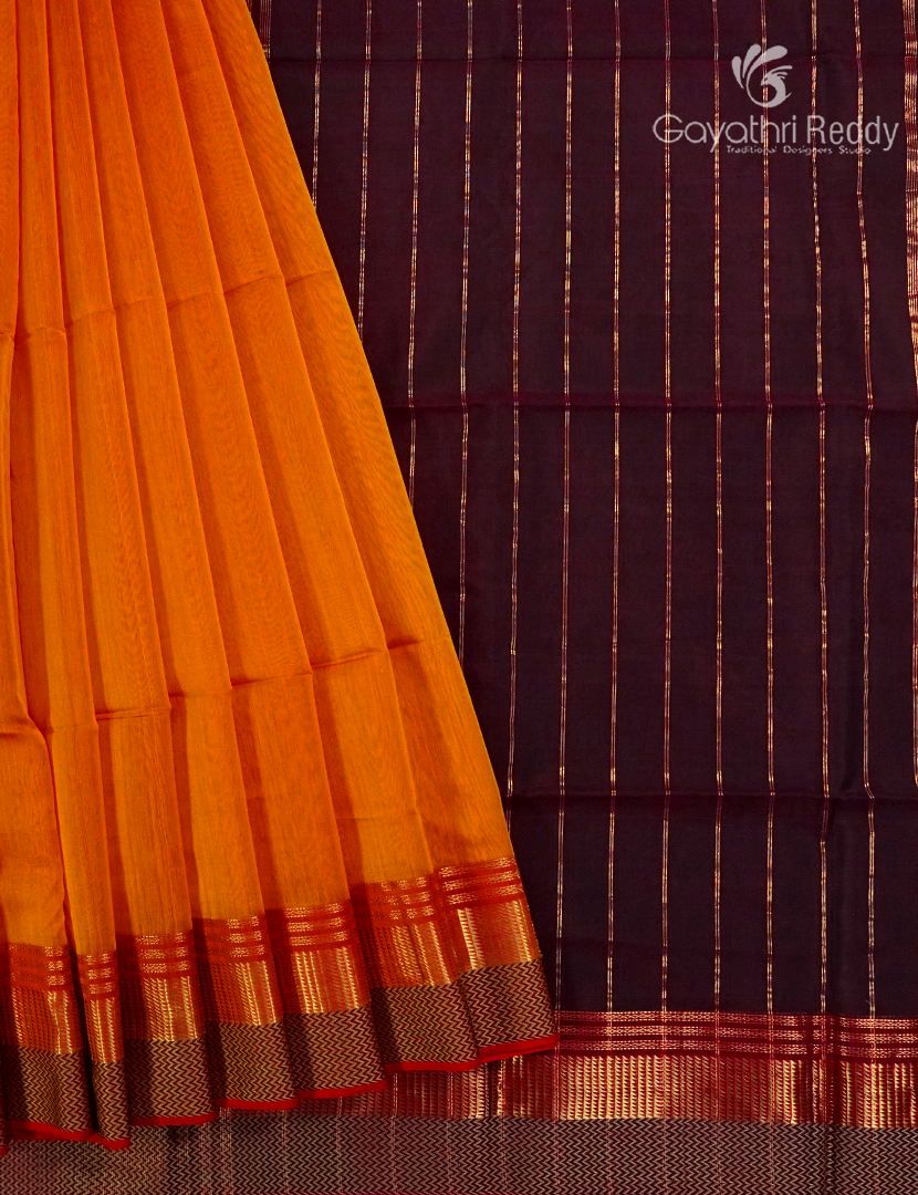 Pure Chanderi Sico Saree in Orange and Deep Brown