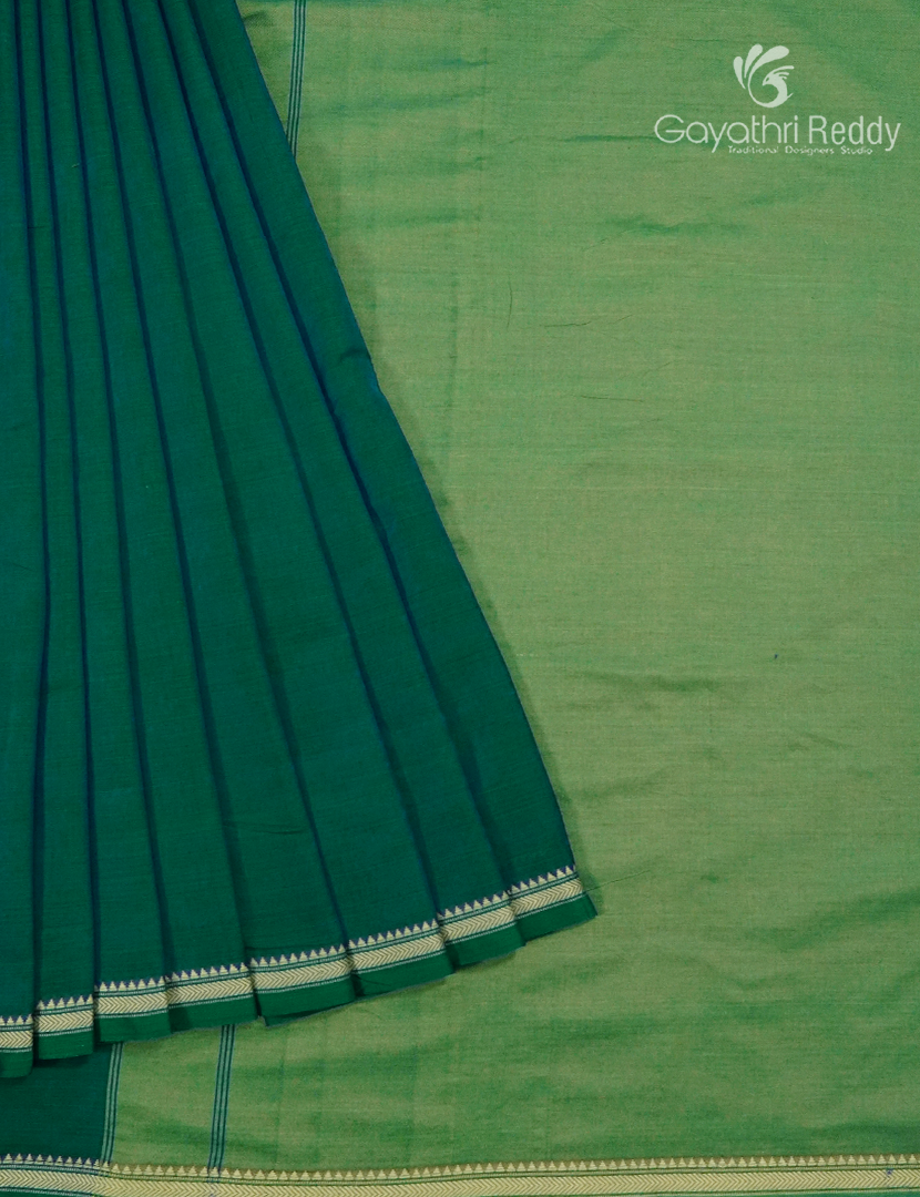 Pure Narayanpet Cotton Saree in Bottle Green