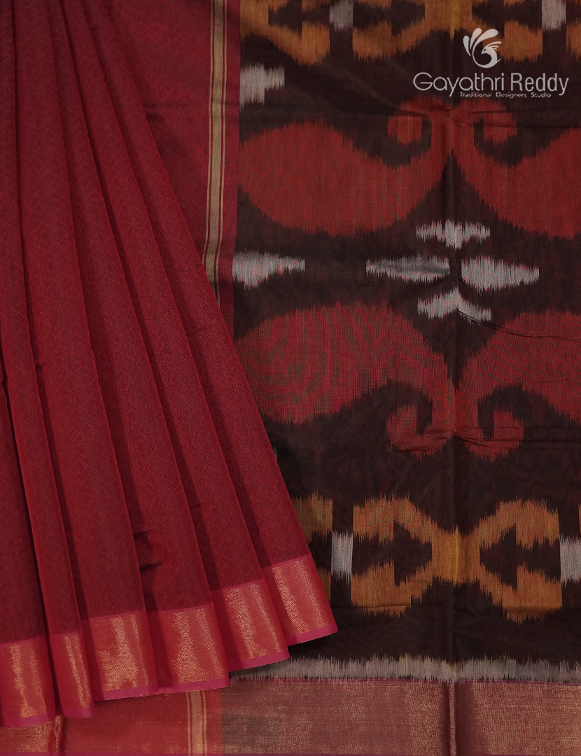 Semi Ikat Sico Saree in Maroon Red