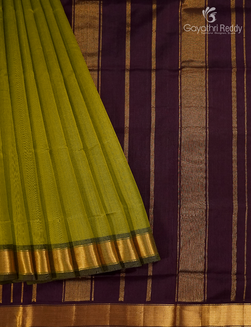 Pure Arani Sico Saree in Mehendi Green and Deep Brown
