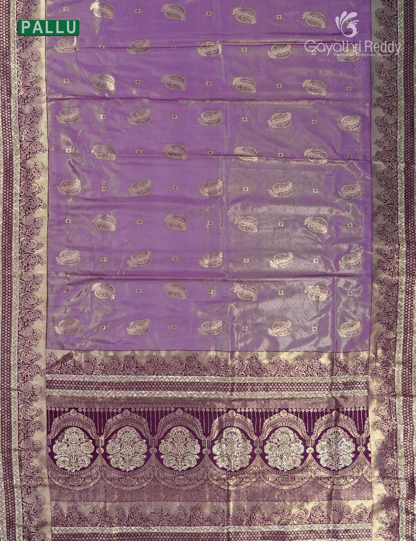 Semi Kanchipuram Silk Fancy Saree in Onion Pink and Burgundy