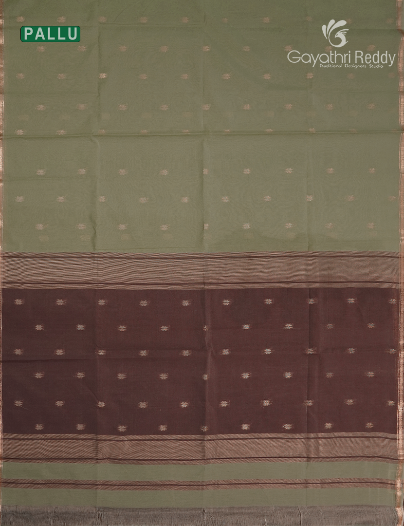 Kanchipuram Sico Saree in Cardamom Green and Brown