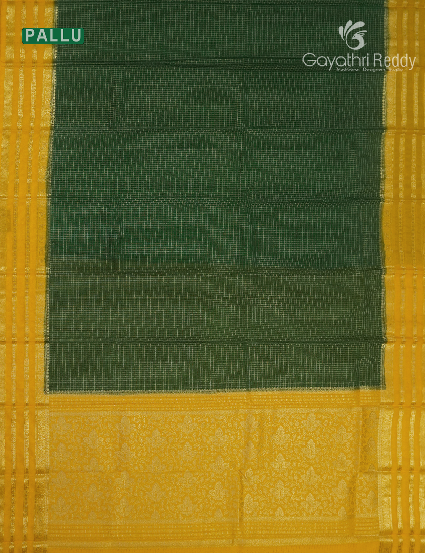 Semi Mysore Crepe Saree in Bottle Green and Yellow