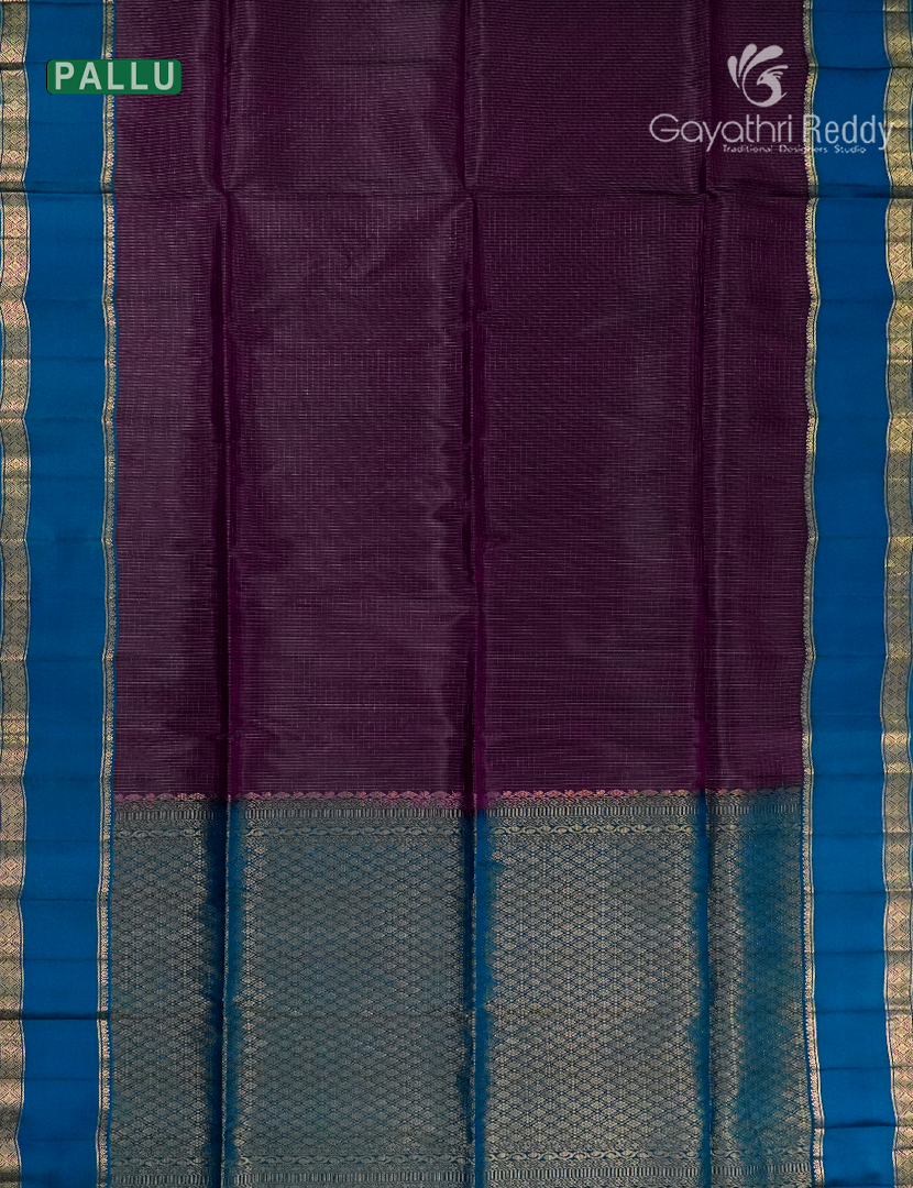 Pure Kanchipuram Silk Saree in Deep Purple and Deep Blue(Light Weight)
