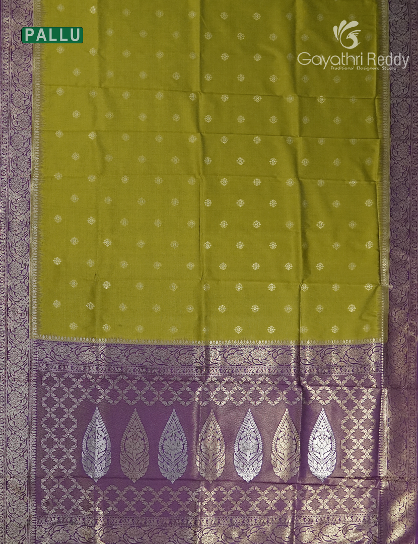 Semi Kanchipuran Silk Saree in Mehendi Green and  Purple
