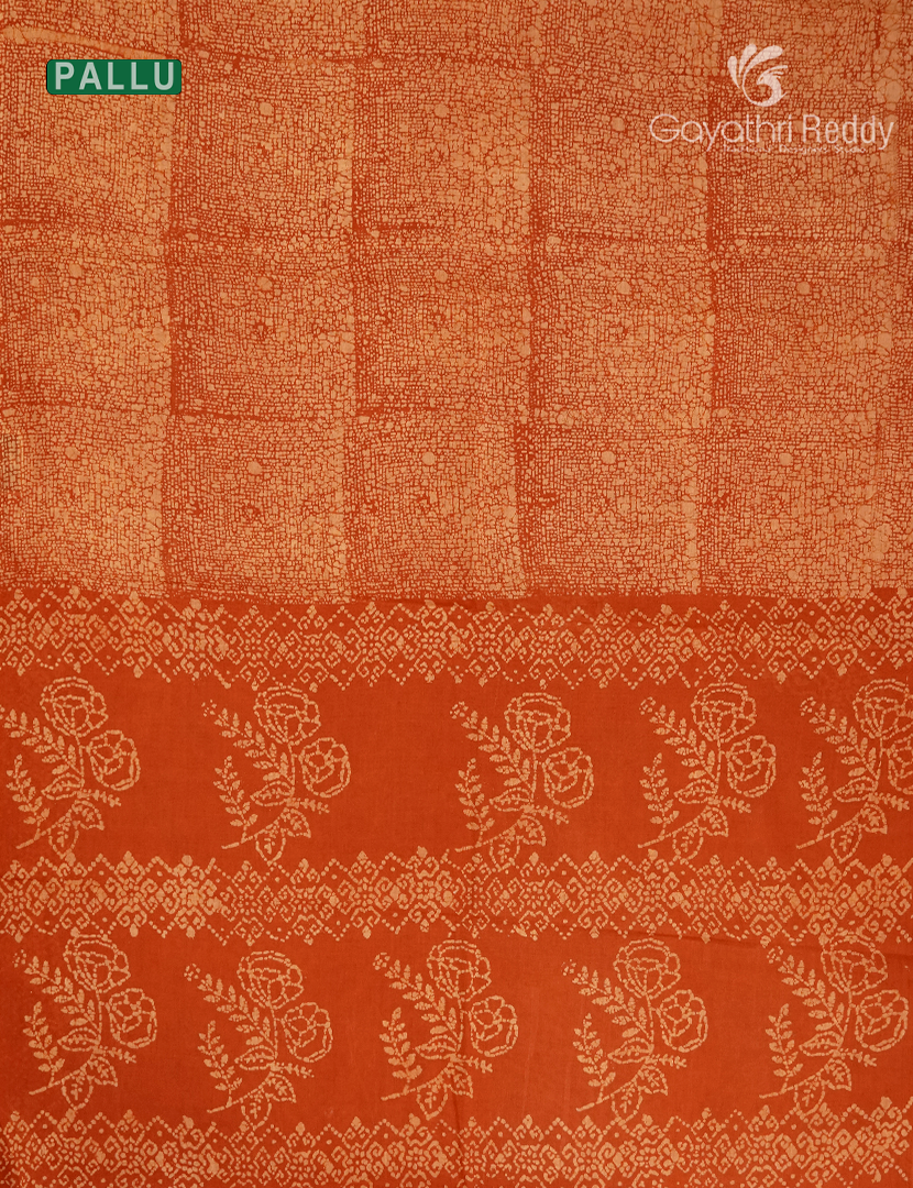 Cotton Batik Print Saree in Orange and Peach