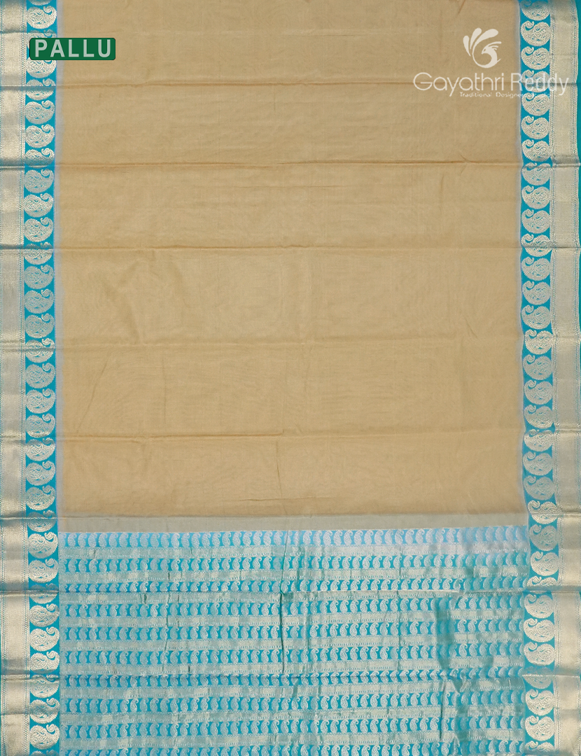 Pure Kanchi Sico Saree in Beige and Turquoise