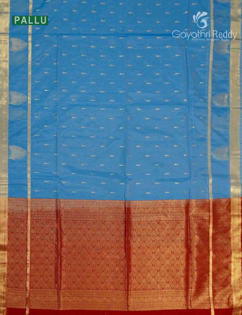 Kanchipuram Sico Saree in Cloud Blue and Red