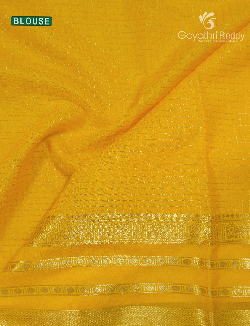 Semi Mysore Crepe Saree in Bottle Green and Yellow
