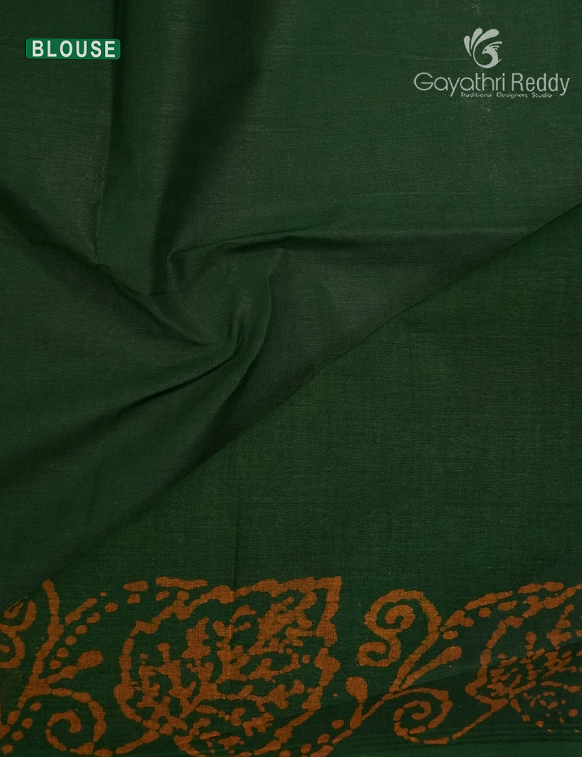 Cotton Batik Print Saree in Mango Green and Mustard