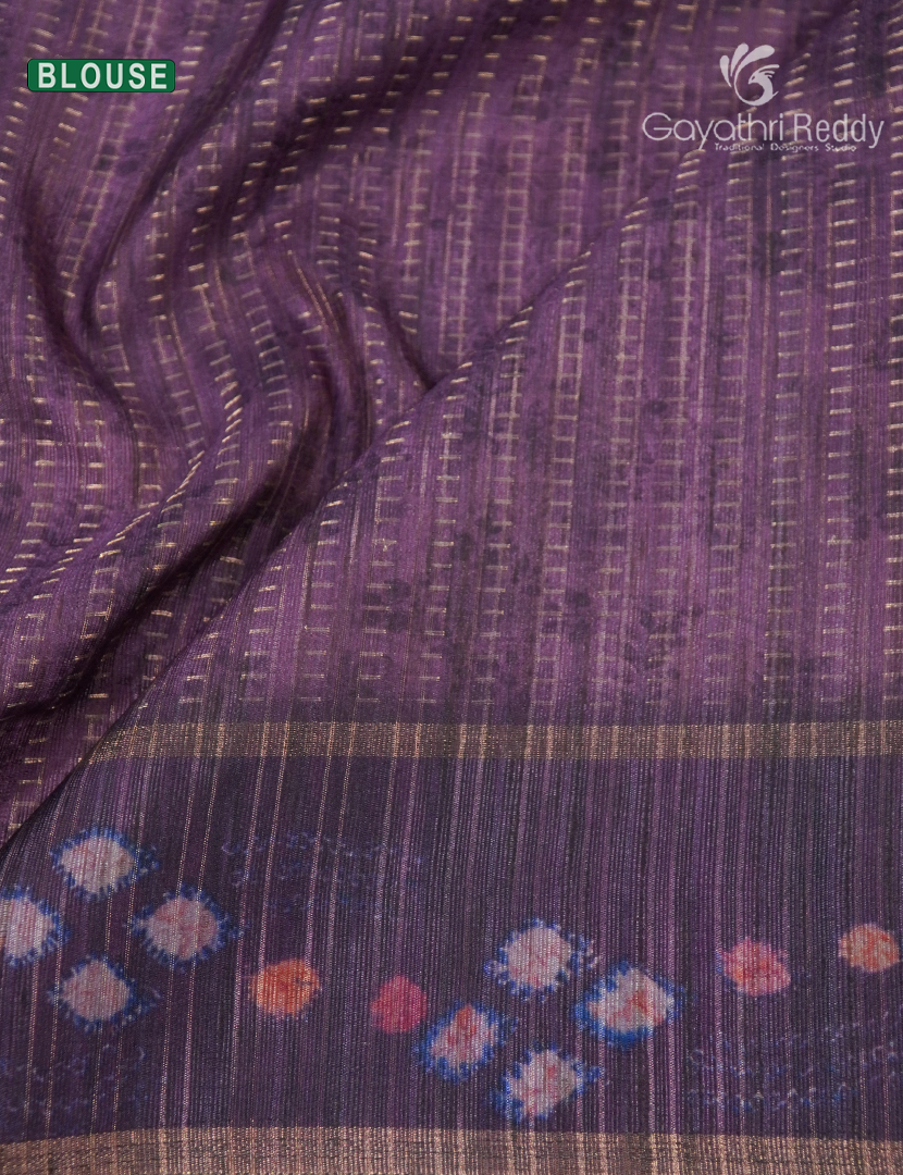 Semi Tussar Saree in Pastel Peach and Wine