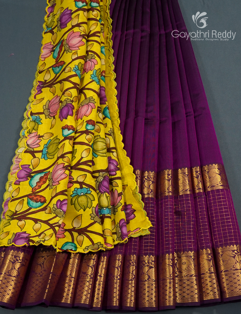Pure Mangalagiri Langa Voni Set in Burgundy