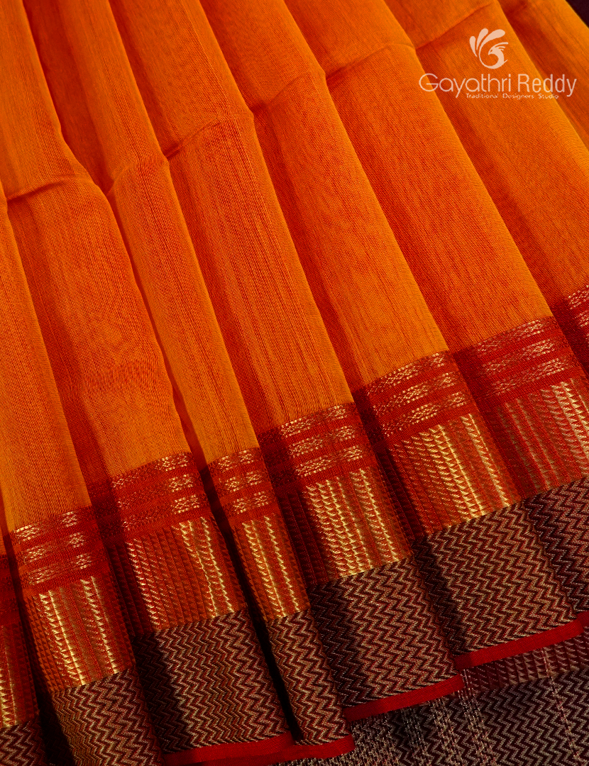 Pure Chanderi Sico Saree in Orange and Deep Brown