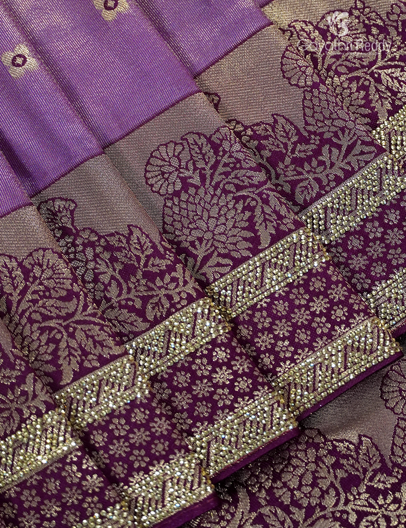 Semi Kanchipuram Silk Fancy Saree in Onion Pink and Burgundy