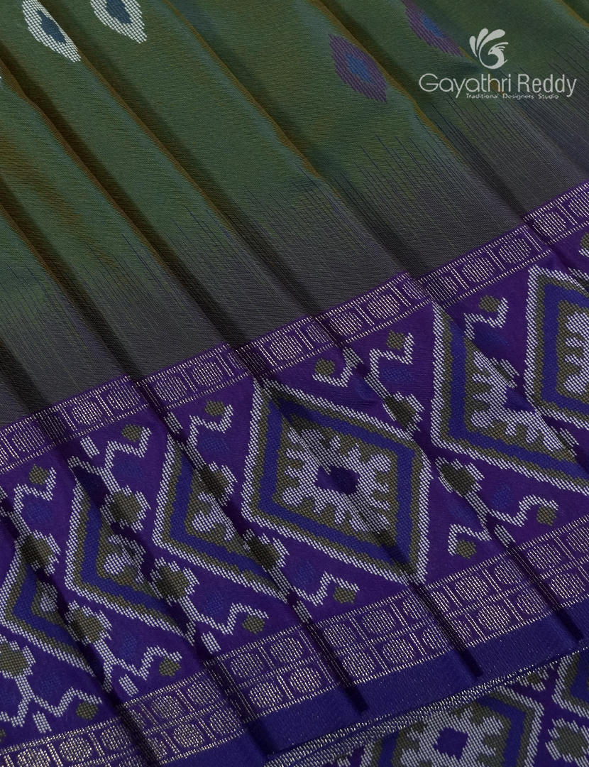Semi Kanchipuram Art Silk Saree in Deep Olive Green and Purple