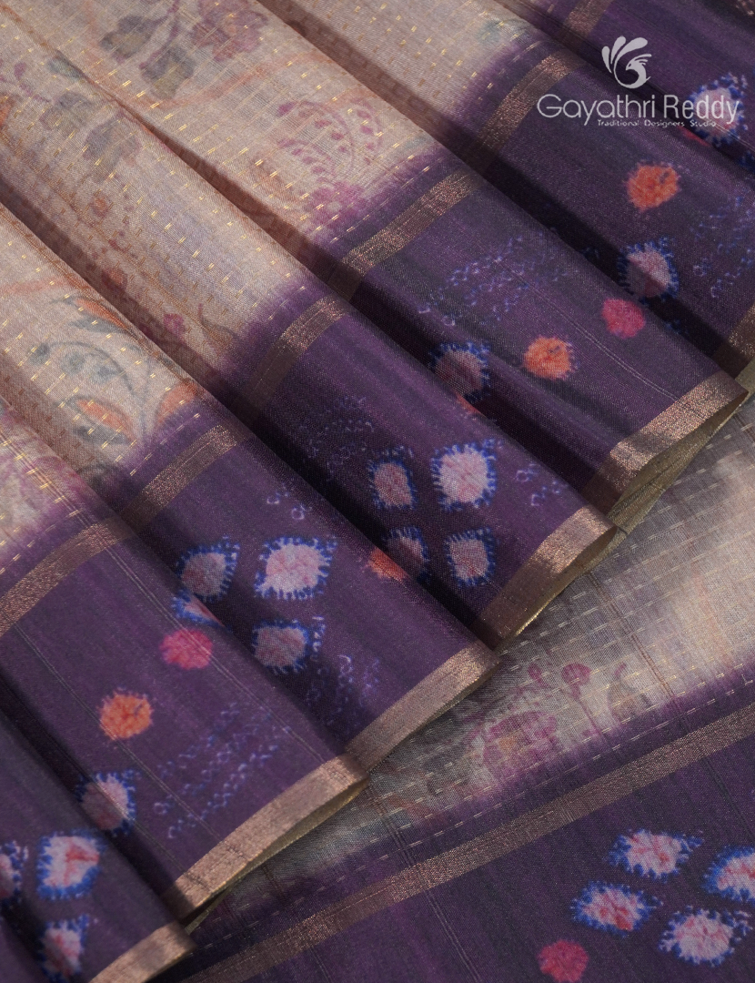 Semi Tussar Saree in Pastel Peach and Wine
