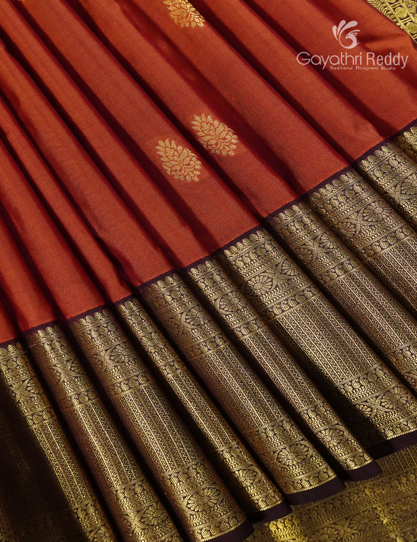 Semi Kanchipuram Silk Saree in Burnt Orange and Deep Brown
