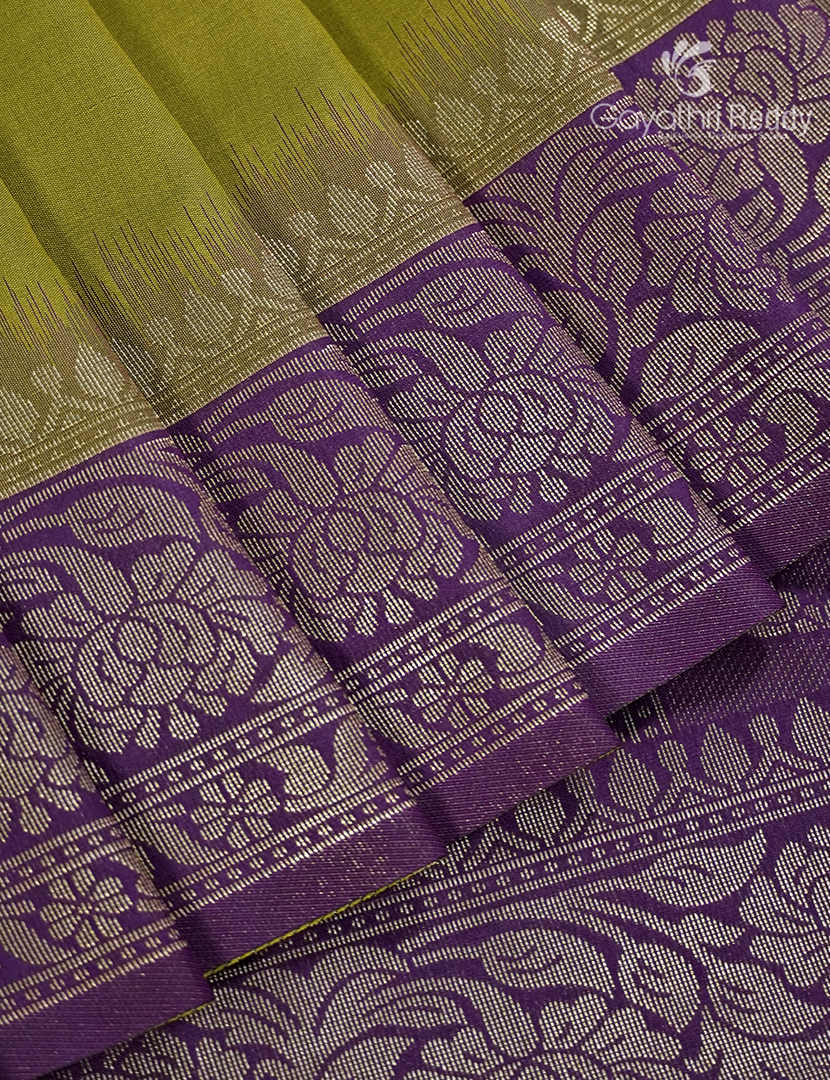 Semi Kanchipuran Silk Saree in Mehendi Green and  Purple