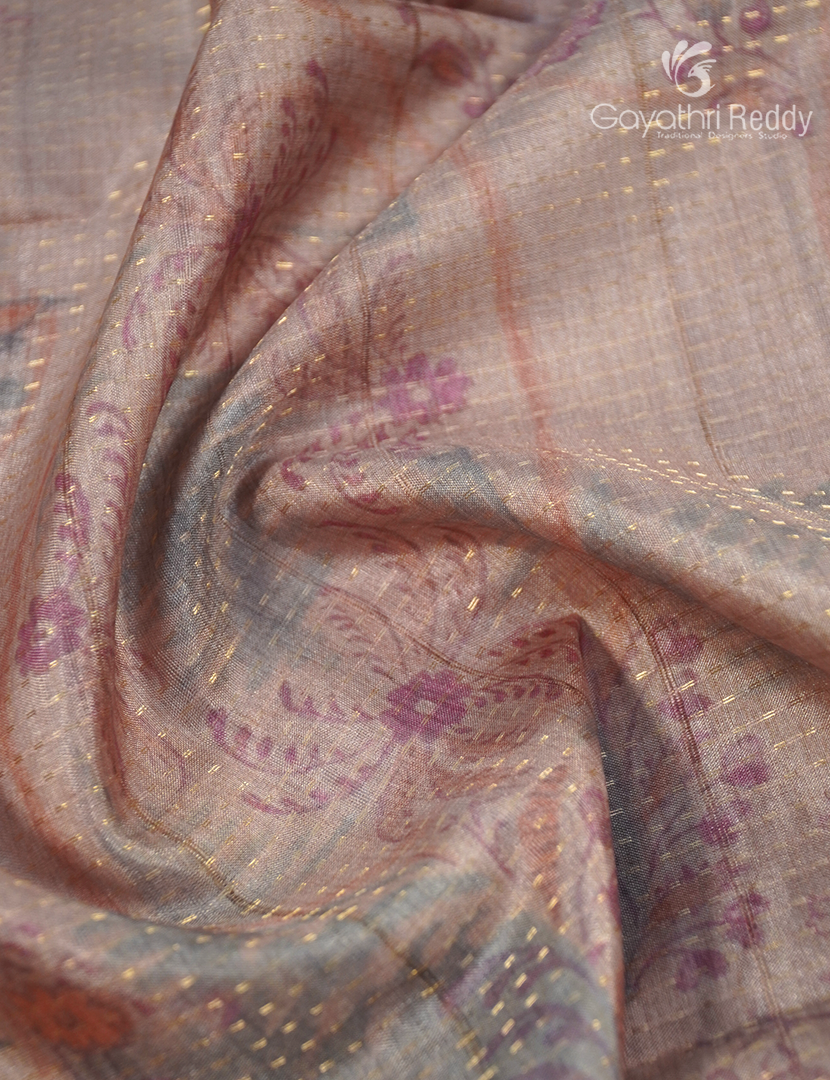 Semi Tussar Saree in Pastel Peach and Wine