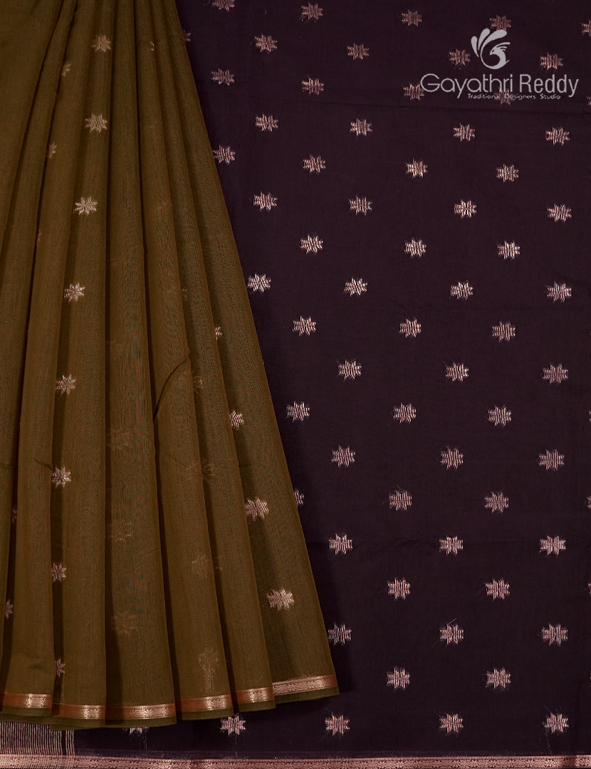 Kanchipuram Sico Saree in Olive Green and Deep Purple