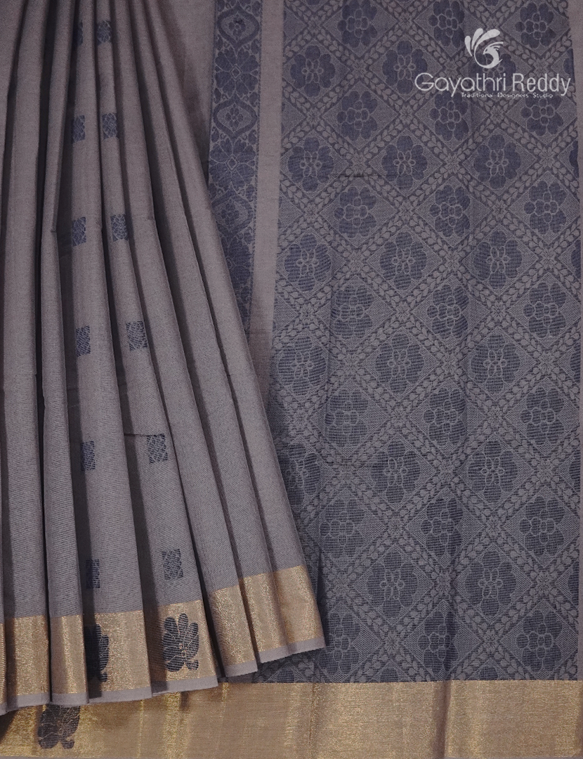 Pure Kanchi Cotton Saree in Ash Grey