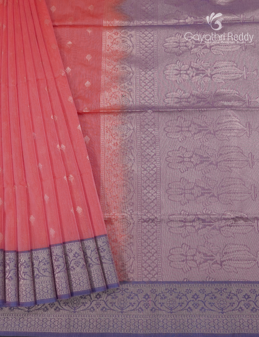Kanchipuram Sico Saree in Peach and Grey