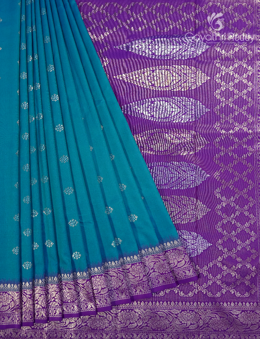 Semi Kanchipuran Silk Saree in Deep Rama Blue and  Purple