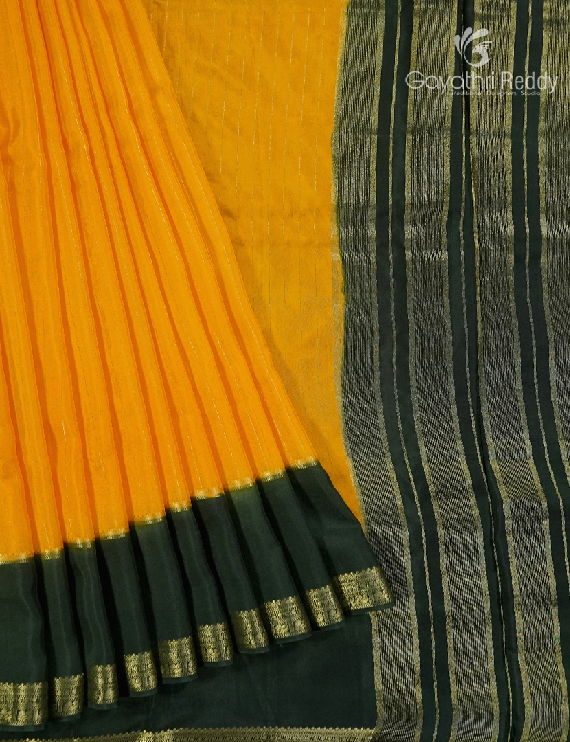 Semi Mysore Crepe Saree in Yellow and Moss Green