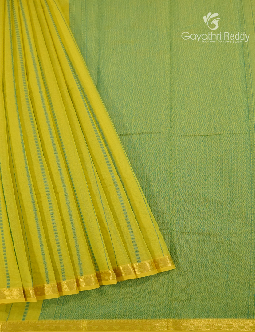 Pure Kanchi Cotton Saree in Lime Yellow and Lime Green