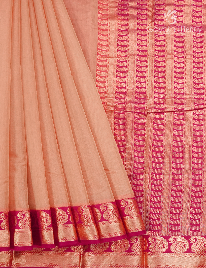 Pure Kanchi Sico Saree in Golden beige and Rani Pink