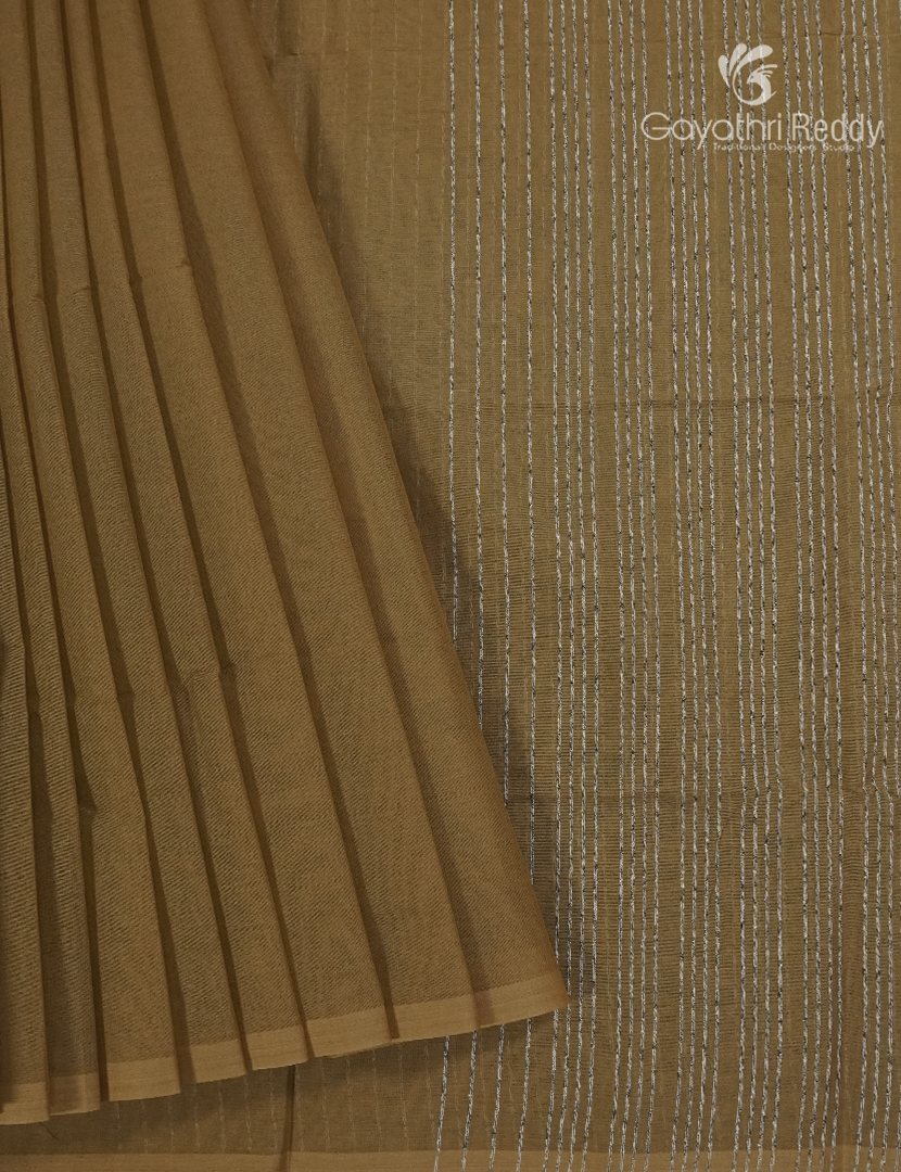 Pure Handloom Cotton Saree in Dry Mehendi