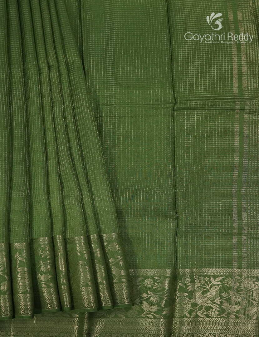 Semi Mysore Crepe Saree in Leaf Green