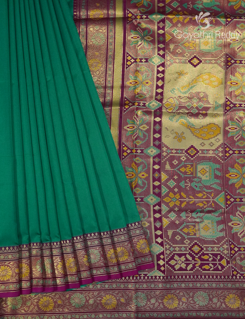 Semi Kanchipuram Art Silk Saree in Green and Magenta
