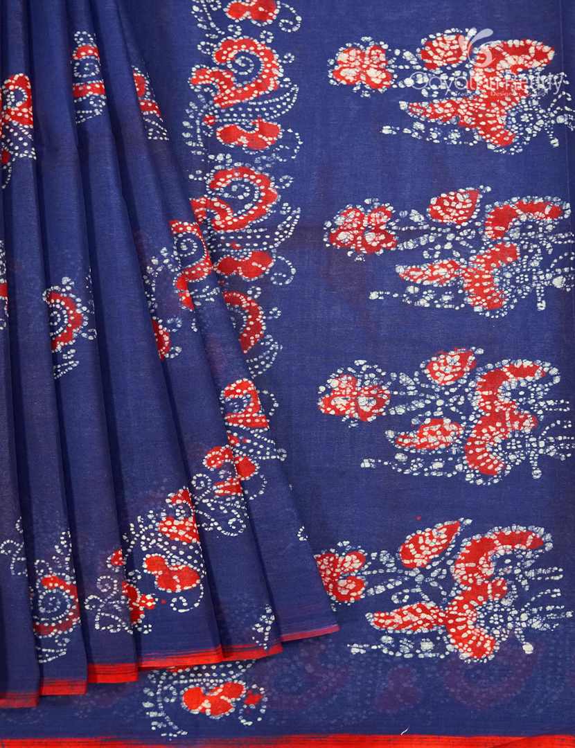 Cotton Batik Print Saree in Violet and Pink