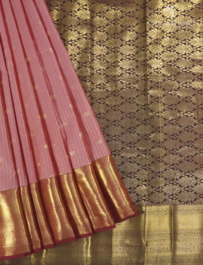 Semi Kanchipuram Silk Saree in Peach and Brown