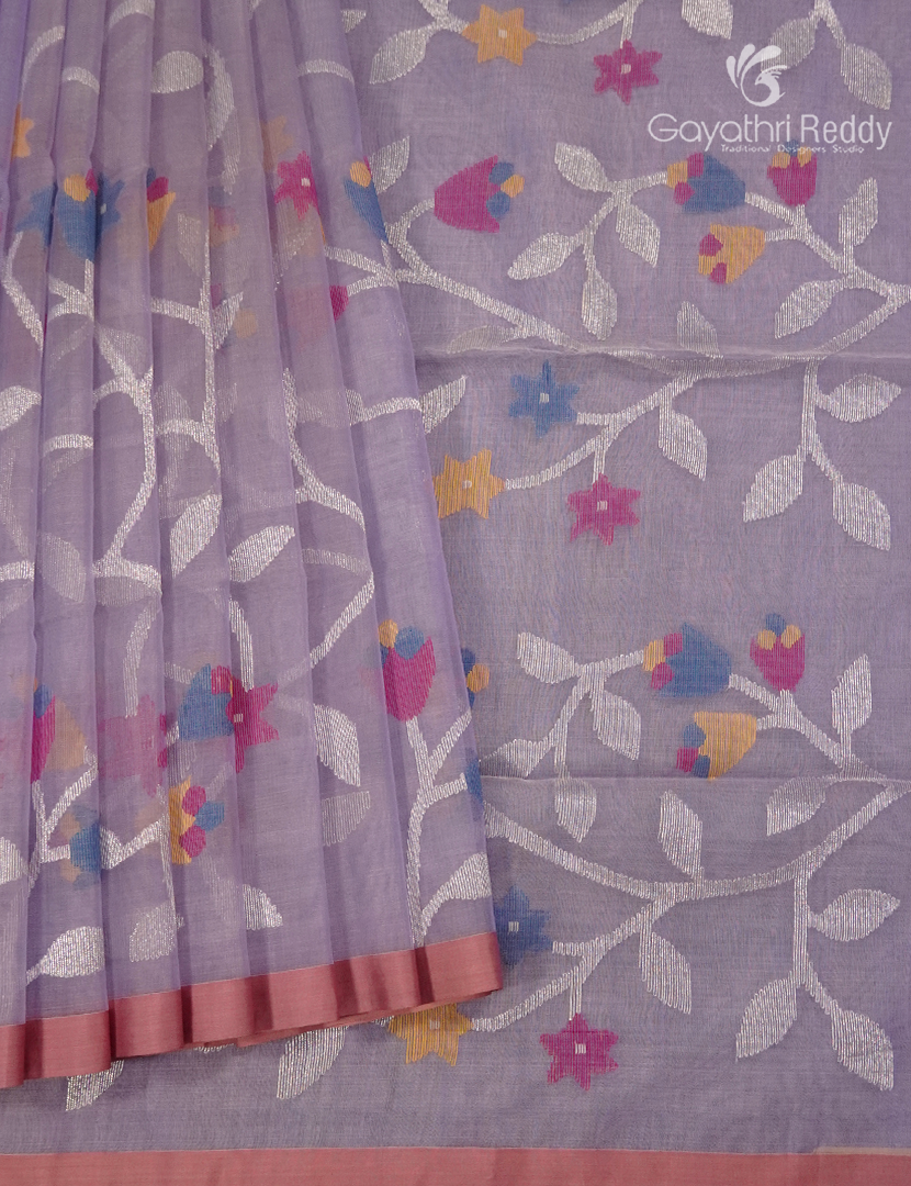 Pure Jamdani Kora Saree  in Lavender