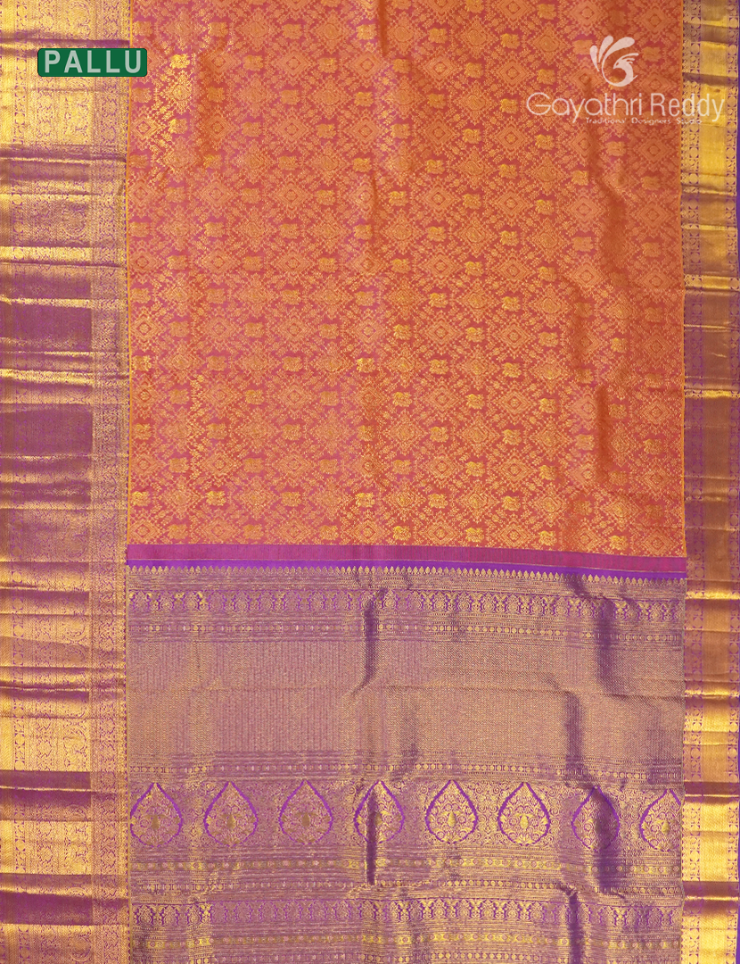 Pure Kanchhipuram Silk Bridal Saree in Orange and Purple