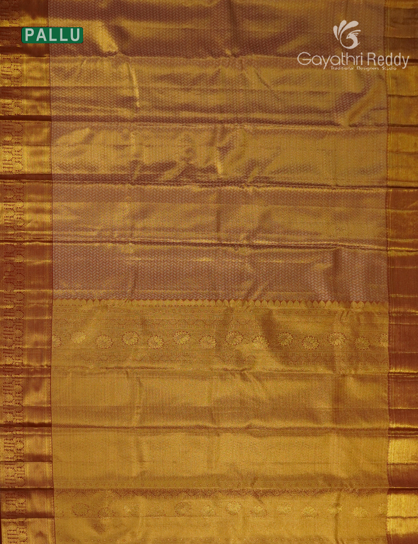 Pure  Kanchipuram Silk Saree in Antique Gold and Maroon ( Brocade Pattern )
