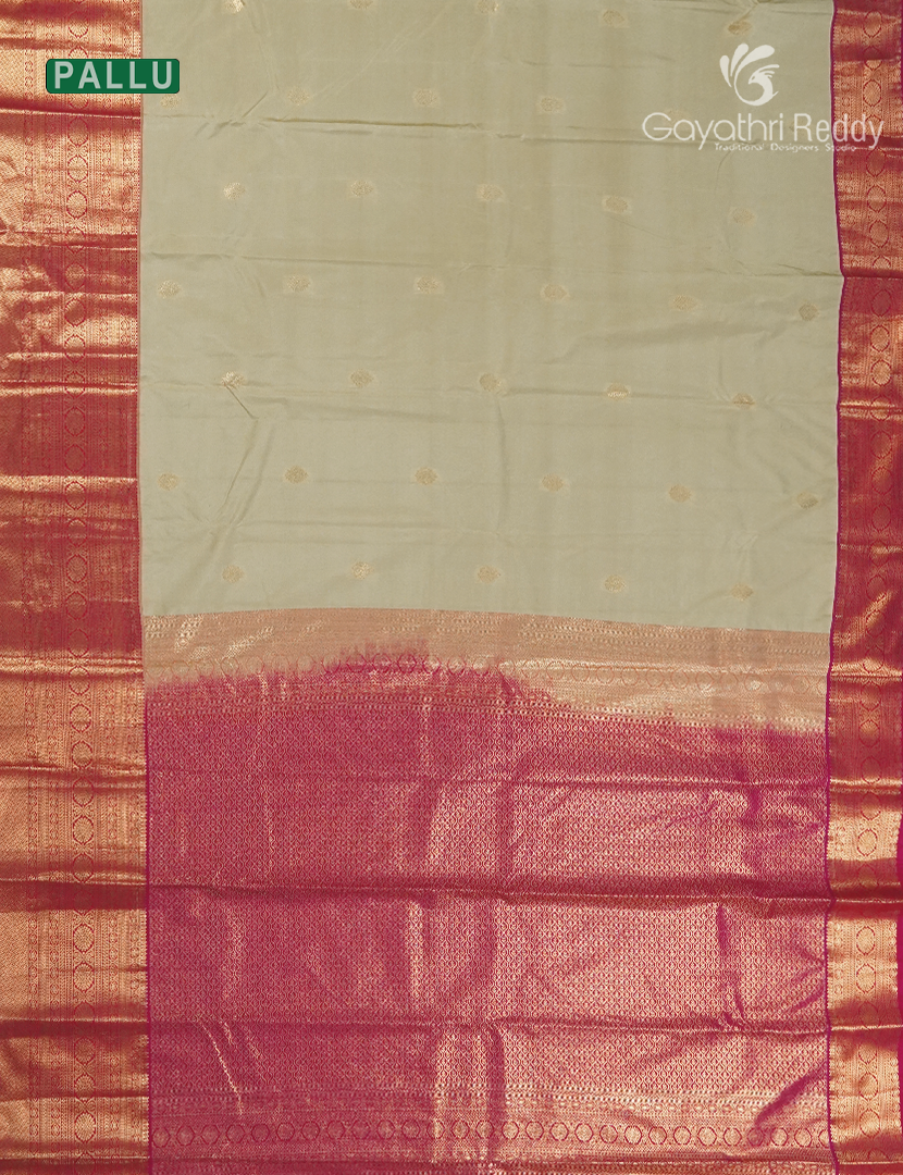 Semi Kanchipuram Silk Saree in Golden Cream and Rani Pink