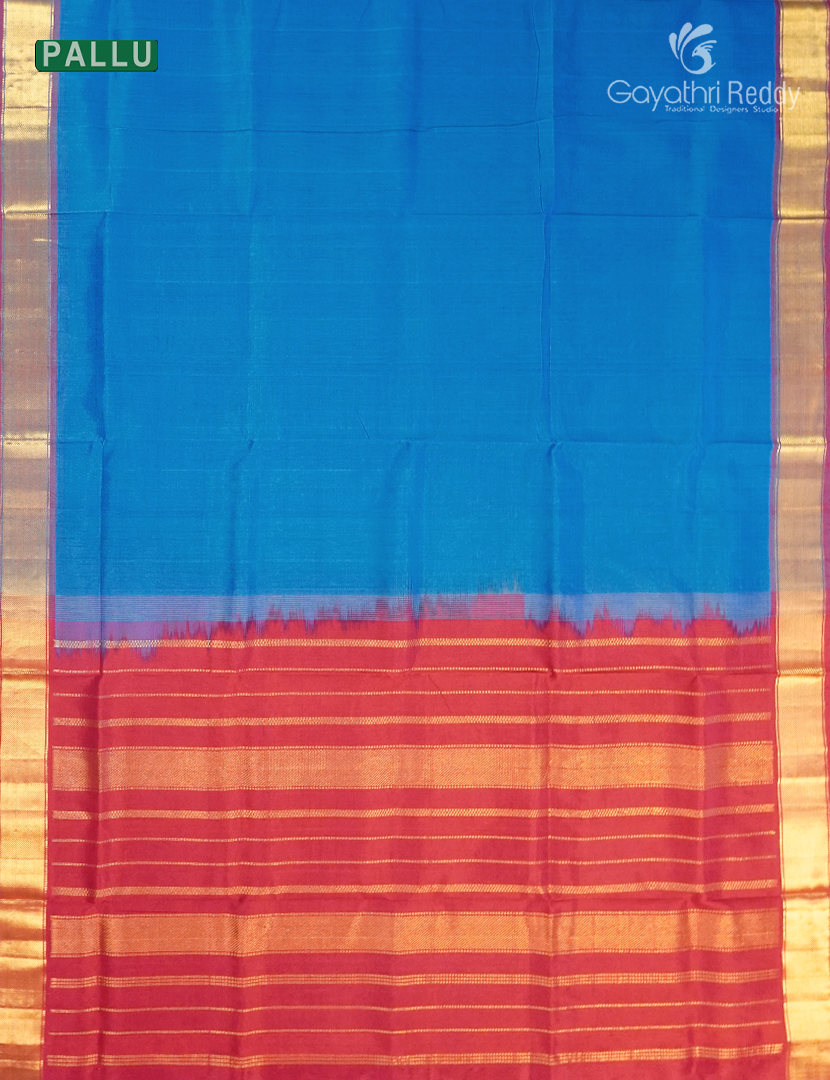 Pure Arani Sico Saree in Deep Cloud blue and Pinkish Red