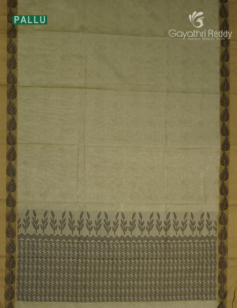 Pure Kanchi Cotton Saree in Olive Green
