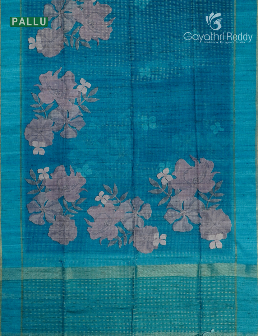 Semi Tussar Saree in Peacock Blue and Sea Green